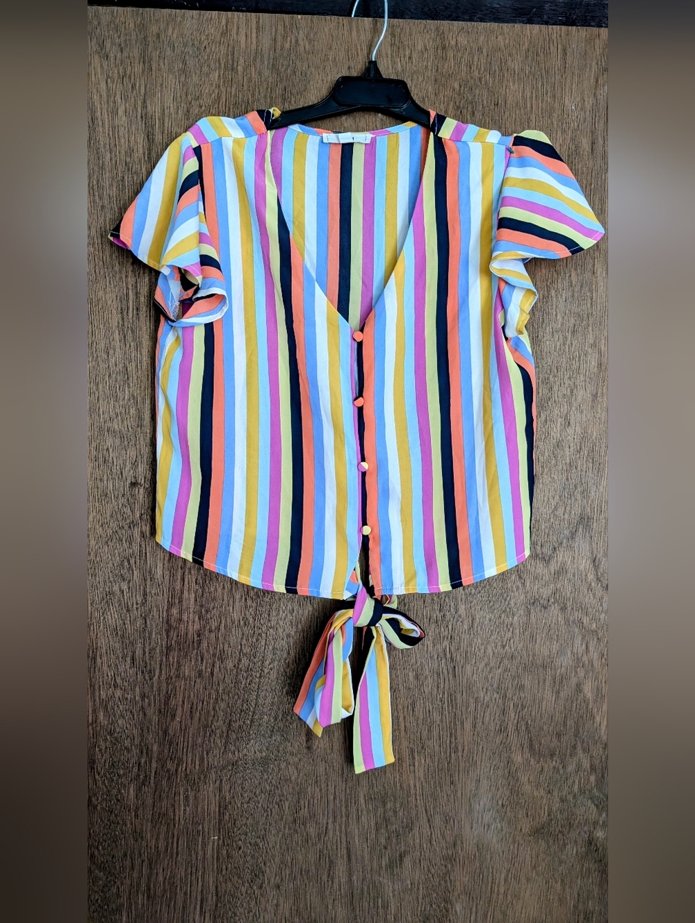 Striped Tie-Front V-Neck Crop Top - Multi